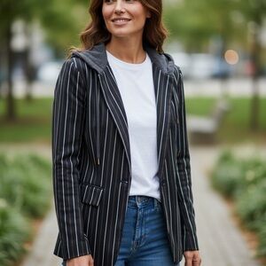 Tommy Hilfiger Navy Blue with Red & White Stipes Women's Jacket with Hood